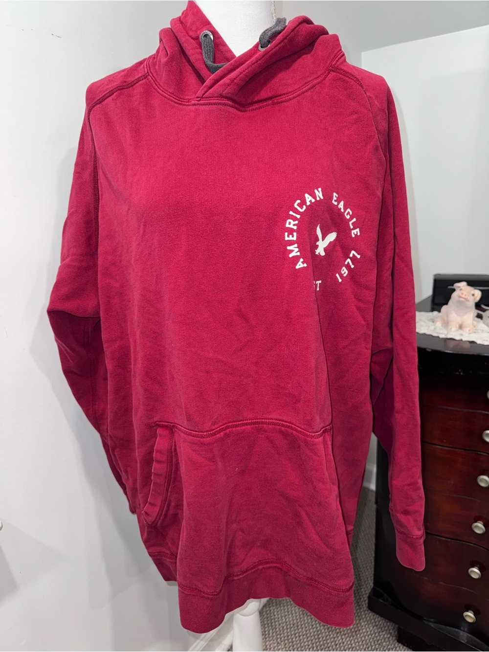 American Eagle Outfitters Men's Crewneck Hoodie in Deep Red